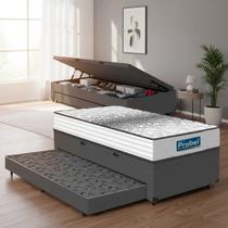 Cama Box Baú com Colchão de Molas Ensacadas Double Face Essence Probel Auxiliar Solteiro 88 cm Cama Box Baú com Colchão de Molas Ensacadas Double Face Essence Probel Auxiliar Solteiro 88 cm