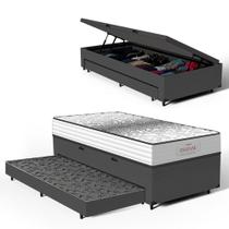 Cama Box Baú com Colchão de Molas Ensacadas Double Face Essence Probel + Auxiliar Solteiro 88cm