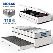 Cama Box Baú com Colchão de Molas Ensacadas Double Face Essence Probel + Auxiliar Solteiro 88cm Cama Box Baú com Colchão de Molas Ensacadas Double Face Essence Probel + Auxiliar Solteiro 88cm