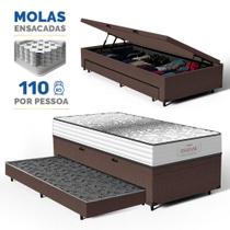Cama Box Baú com Colchão de Molas Ensacadas Double Face Essence Probel + Auxiliar Solteiro 88cm