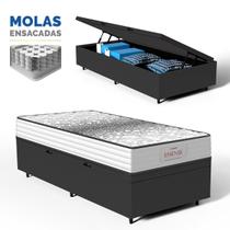 Cama Box Baú com Colchão de Molas Ensacadas Double Face Essence Probel Solteiro 88cm
