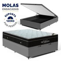 Cama Box Baú com Colchão de Molas Ensacadas Ortobom Elegante Super Pillow In Casal 138 cm