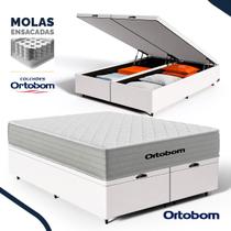 Cama Box Baú com Colchão de Molas Ensacadas Ortobom One Face Plenno Superpocket Queen 158cm Cama Box Baú com Colchão de Molas Ensacadas Ortobom One Face Plenno Superpocket Queen 158cm