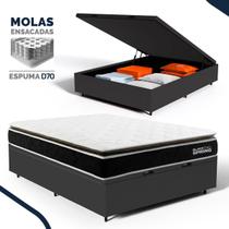 Cama Box Baú com Colchão de Molas Ensacadas Pillow Top Black Spring D70 Casal 138cm Cama Box Baú com Colchão de Molas Ensacadas Pillow Top Black Spring D70 Casal 138cm