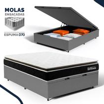 Cama Box Baú com Colchão de Molas Ensacadas Pillow Top Black Spring D70 Casal 138cm