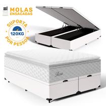 Cama Box Baú com Colchão de Molas Ensacadas Pillow Top Flora Queen 158 cm