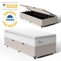 Cama Box Baú com Colchão de Molas Ensacadas Pillow Top Flora Solteiro 88 cm