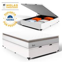 Cama Box Baú com Colchão de Molas Ensacadas Pillow Top Neve Casal 138 cm