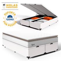 Cama Box Baú com Colchão de Molas Ensacadas Pillow Top Neve Queen 158 cm