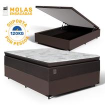 Cama Box Baú com Colchão de Molas Ensacadas Pillow Top Ravena Casal 138 cm
