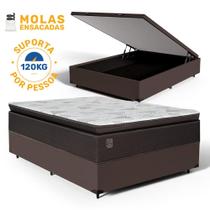 Cama Box Baú com Colchão de Molas Ensacadas Pillow Top Ravena Casal 138cm