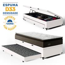 Cama Box Baú com Colchão Espuma D33 Com Pillow Top Nivus + Auxiliar Unique Solteiro 88cm