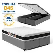 Cama Box Baú com Colchão Espuma D45 Castor Black White Super King 193 cm