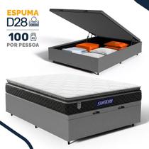 Cama Box Baú com Colchão Gazin de Espuma D28 Pillow Top Ortoblack Casal 138cm