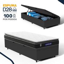 Cama Box Baú com Colchão Gazin de Espuma D28 Pillow Top Ortoblack Solteiro 88cm