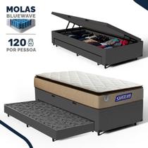 Cama Box Baú com Colchão Gazin de Molas Ensacadas Pillow Top Air Pro + Auxiliar de Espuma Solteiro 88cm