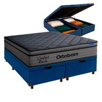 Cama Box Bau Com Colchão King Confort Black Ortobom Cor:Azul Cama Box Bau Com Colchão King Confort Black Ortobom Cor:Azul