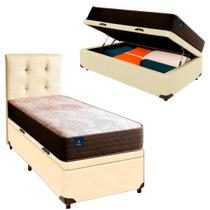 Cama Box Bau Com Colchão Solteiro Celebration Euro Flex Colchões + Cabeceira Begetiza Cama Box Bau Com Colchão Solteiro Celebration Euro Flex Colchões + Cabeceira Begetiza