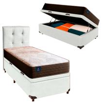 Cama Box Bau Com Colchão Solteiro Celebration Euro Flex Colchões + Cabeceira Branco Cama Box Bau Com Colchão Solteiro Celebration Euro Flex Colchões + Cabeceira Branco
