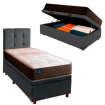 Cama Box Bau Com Colchão Solteiro Celebration Euro Flex Colchões + Cabeceira Cinza Cama Box Bau Com Colchão Solteiro Celebration Euro Flex Colchões + Cabeceira Cinza