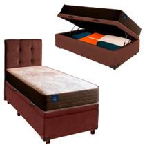 Cama Box Bau Com Colchão Solteiro Celebration Euro Flex Colchões + Cabeceira Marrom Cama Box Bau Com Colchão Solteiro Celebration Euro Flex Colchões + Cabeceira Marrom