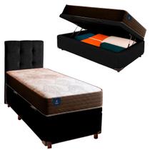 Cama Box Bau Com Colchão Solteiro Celebration Euro Flex Colchões + Cabeceira Preto Cama Box Bau Com Colchão Solteiro Celebration Euro Flex Colchões + Cabeceira Preto