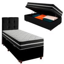 Cama Box Bau Com Colchão Solteiro Classic Molas Ensacadas + Cabeceira Preto Cama Box Bau Com Colchão Solteiro Classic Molas Ensacadas + Cabeceira Preto
