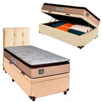 Cama Box Bau Com Colchão Solteiro Luxe Hellen + Cabeceira Perola