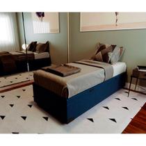 Cama Box Baú com Colchão Solteiro Mola Ensacada Guldi Macio Azul e Branco