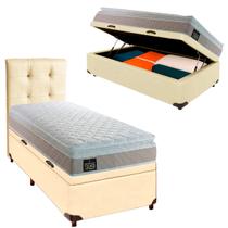 Cama Box Bau Com Colchão Solteiro Real Hellen + Cabeceira Begetiza Cama Box Bau Com Colchão Solteiro Real Hellen + Cabeceira Begetiza
