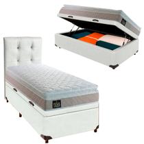 Cama Box Bau Com Colchão Solteiro Real Hellen + Cabeceira Branco