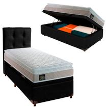Cama Box Bau Com Colchão Solteiro Real Hellen + Cabeceira Preto