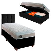 Cama Box Bau Com Colchão Solteiro Real Hellen + Cabeceira Preto