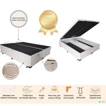 Cama Box Baú Comfort King 193x203 - Linha Luxo - Tecido Sintético Linhão Bege -Puxador Embutido Cava