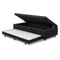 Cama Box Bau de Solteiro Com Auxiliar Espuma Confort Plus Premium em Suede 88x188