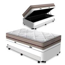 Cama Box Baú e Auxiliar Solteiro Branca Colchão de Molas Ensacadas Anjos Classic 88x188x64 cm