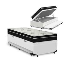 Cama Box Baú e Auxiliar Solteiro Branca + Colchão Molas - Ortobom - Physical Nanolastic 88x188x65cm