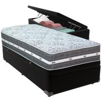 Cama Box Baú e Colchão Black Graphite Molas Ensacadas Solteiro 88x188X32 Anjos