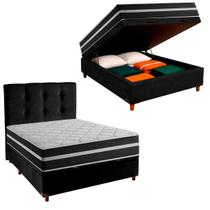Cama Box Bau e Colchão Casal Molas Ensacadas Classic + Cabeceira Preto Cama Box Bau e Colchão Casal Molas Ensacadas Classic + Cabeceira Preto