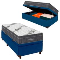 Cama Box Bau e Colchão Solteiro D33 Airtech 100 Ortobom Azul