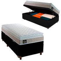 Cama Box Bau e Colchão Solteiro Espuma Real Hellen Preto