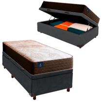 Cama Box Bau e Colchão Solteiro Molas Ensacadas Celebration Euro Flex Colchões Cinza Cama Box Bau e Colchão Solteiro Molas Ensacadas Celebration Euro Flex Colchões Cinza