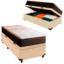 Cama Box Bau e Colchão Solteiro Molas Ensacadas Celebration Euro Flex Colchões Perola