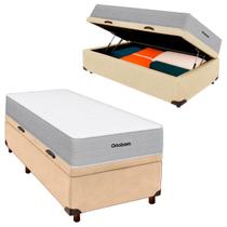 Cama Box Bau e Colchão Solteiro Molas Ensacadas Plenno Superpocket Ortobom Perola