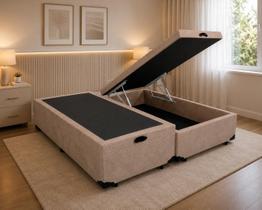 Cama Box Baú King 193 Bipartido - Bello Box Suede Bege