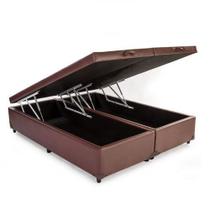 Cama Box Baú King 193 Bipartido - Bello Box Tecido Sintético Marrom