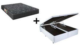 Cama Box Baú King 193 Bipartido Tecido Sintético Branco com Colchão Florenza Espuma D28 Preto Cama Box Baú King 193 Bipartido Tecido Sintético Branco com Colchão Florenza Espuma D28 Preto