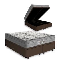 Cama Box Baú King 193 Bipartido Tecido Sintético Marrom com Colchão de Molas Ensacadas Evolution - Probel Cama Box Baú King 193 Bipartido Tecido Sintético Marrom com Colchão de Molas Ensacadas Evolution - Probel