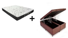 Cama Box Baú King 193 Bipartido Tecido Sintético Marrom Com Colchão De Molas Sleep Black - Probel - 22x193x203cm