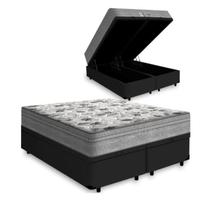 Cama Box Baú King 193 Bipartido Tecido Sintético Preto Com Colchão de Molas Ensacadas Evolution - Probel - 72x193x203 Cama Box Baú King 193 Bipartido Tecido Sintético Preto Com Colchão de Molas Ensacadas Evolution - Probel - 72x193x203